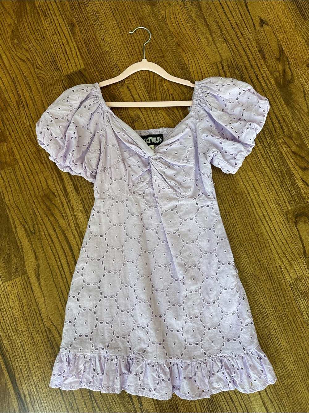 Katie J NYC Lavender Eyelet Puff Sleeve Dress